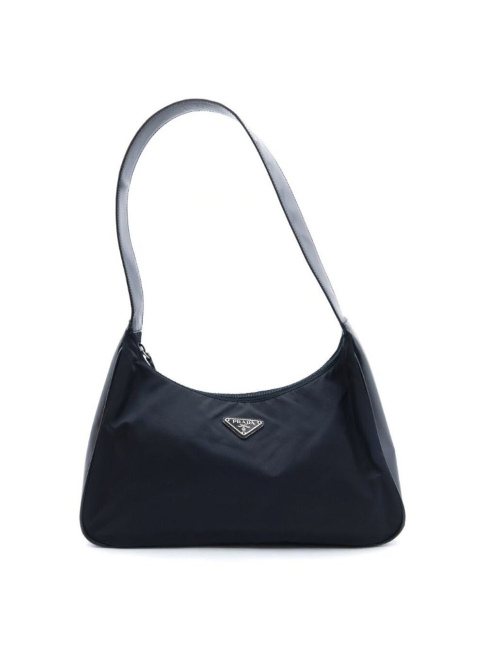 Prada Triangle Logo Bag Black Nylon Leather Silver